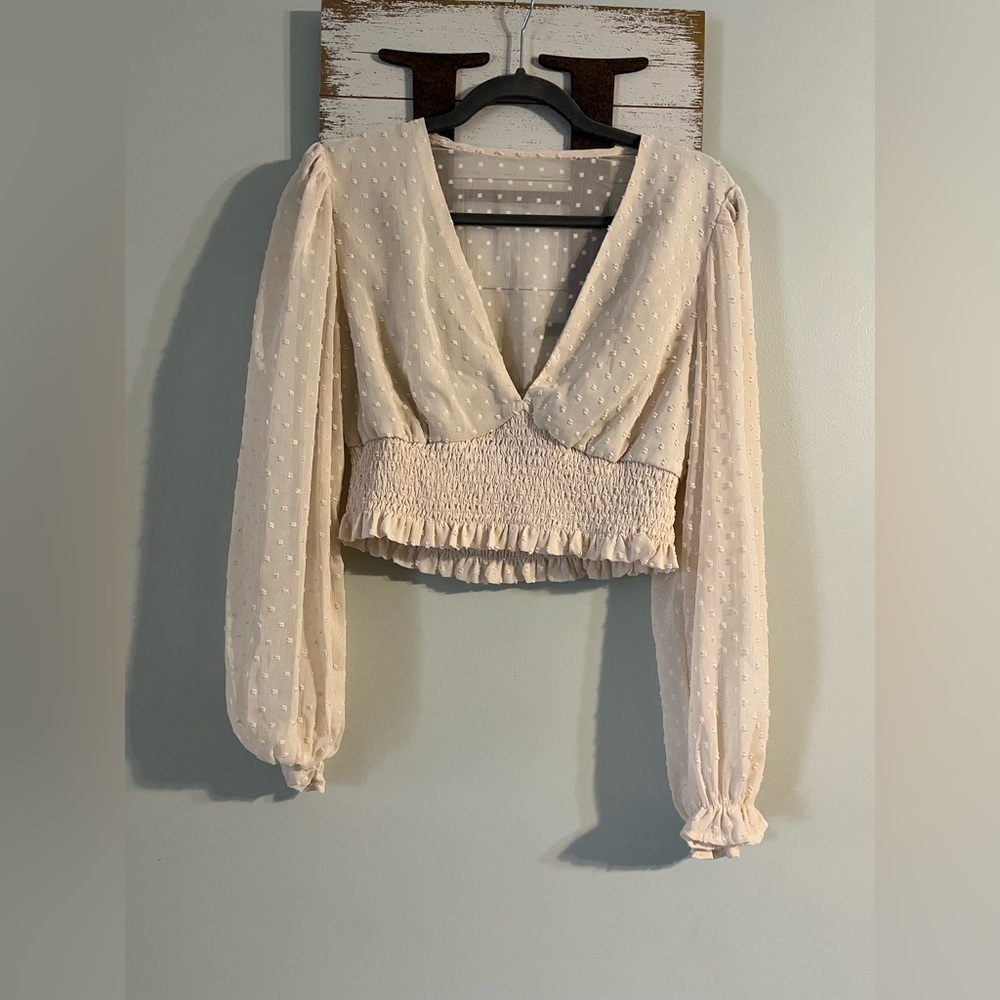SHEIN V Neck, sheer long sleeved top. Size large